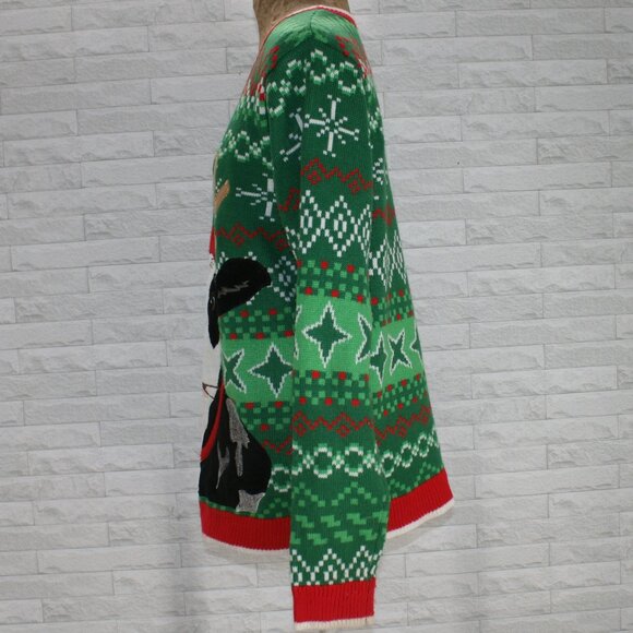 HOLIDAY TIME Sweater Christmas Ugly Velour Cow Reindeer Antler Green Unisex M - Picture 4 of 11